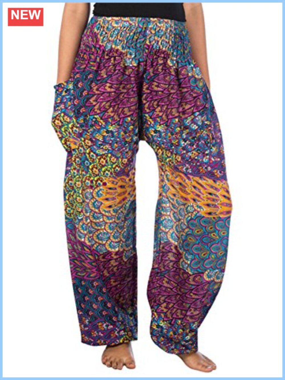 Women's Harem Pants Boho Yoga Jogger Rayon Wide Leg with Pockets